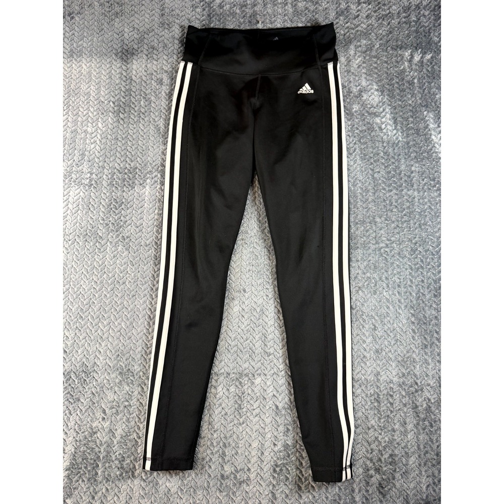 Adidas Essentials Climalite Leggings Womens Medium Black 3 Striped Logo Mid Rise